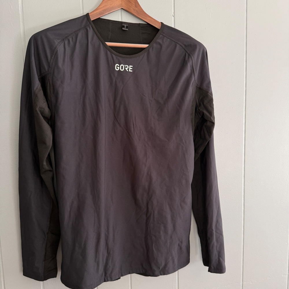 Mens L Gore Windstopper Base Layer Long Sleeve Shirt Black Cycling Gorpcore Mesh